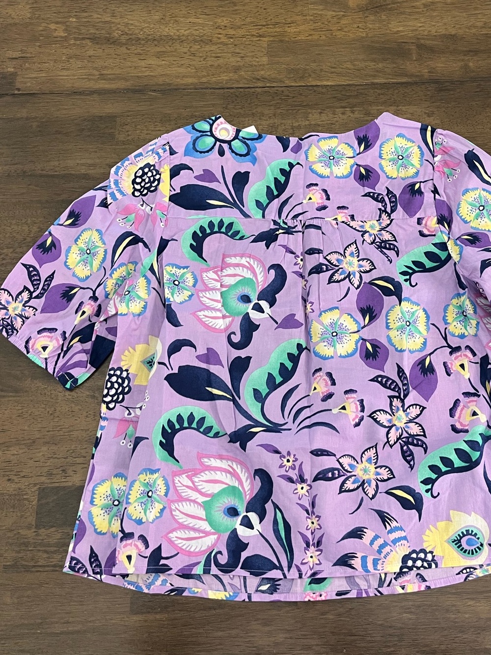 Talbots Lavender Floral Tie-Neck Blouse Short Sleeves Tie Front Top Jacobean SP - Picture 10 of 11